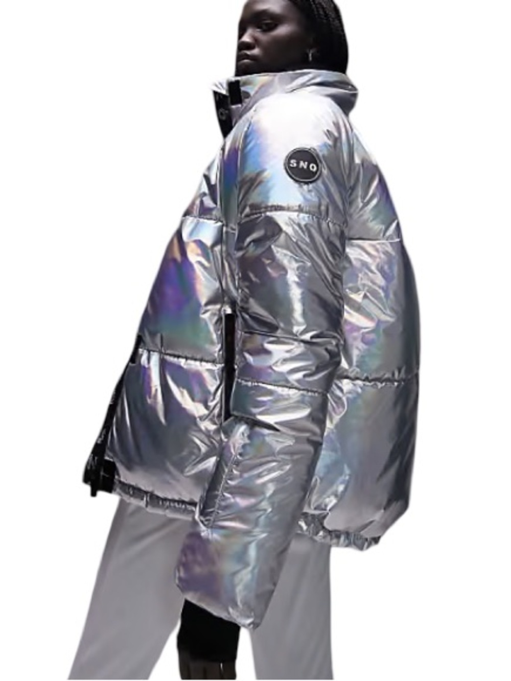 🪩 SNO Iridescent Silver Women's Puffer Jacket